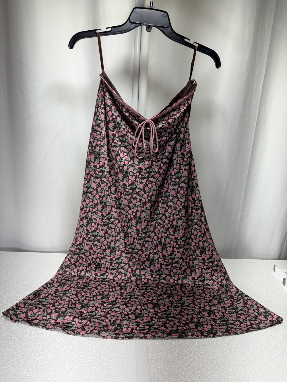 Romantic Pink Floral Slip Mini Dress on Black 4528